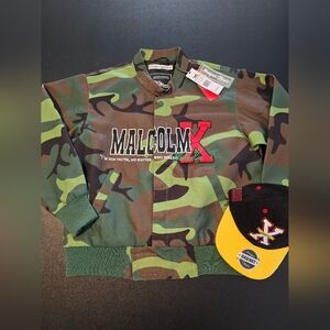 Brand New Adult Small Malcolm X Camo Jacket and Snapback Hat